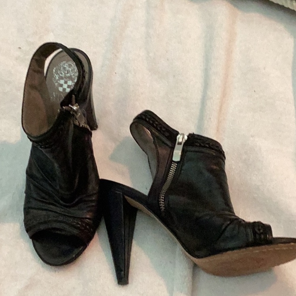Black leather Open toe booties